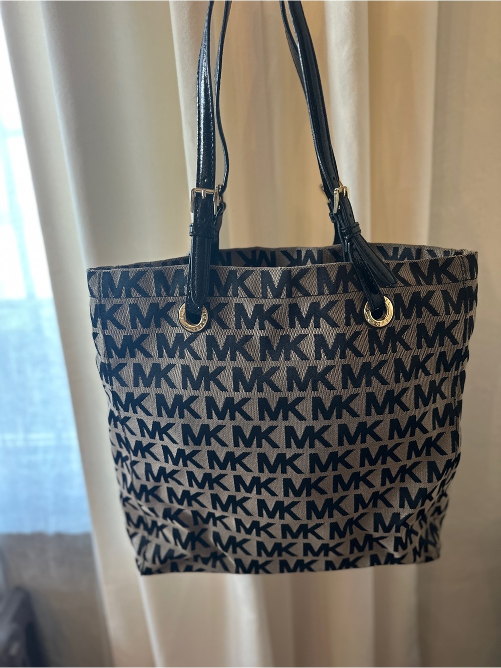 Michael Kors Black and Beige MK Logo Tote